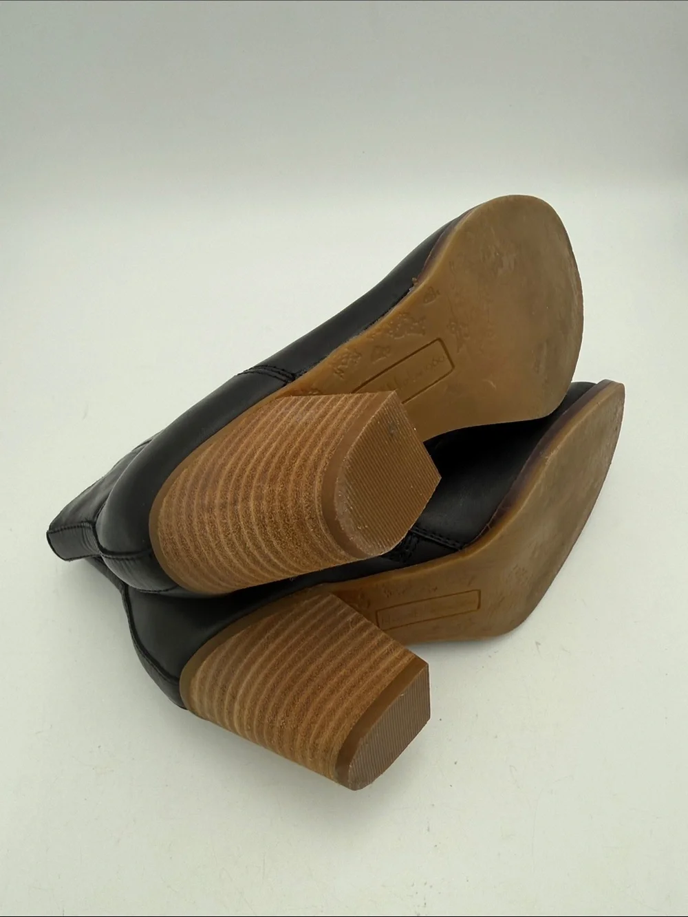 House of Harlow 1960 Black Leather Ankle Booties women Stacked Heel 6.5 M Y2K